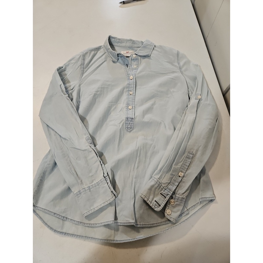 Vineyard Vines Denim Long Sleeve Shirt Women Size 8 100% Cotton 1/2 Button(1349